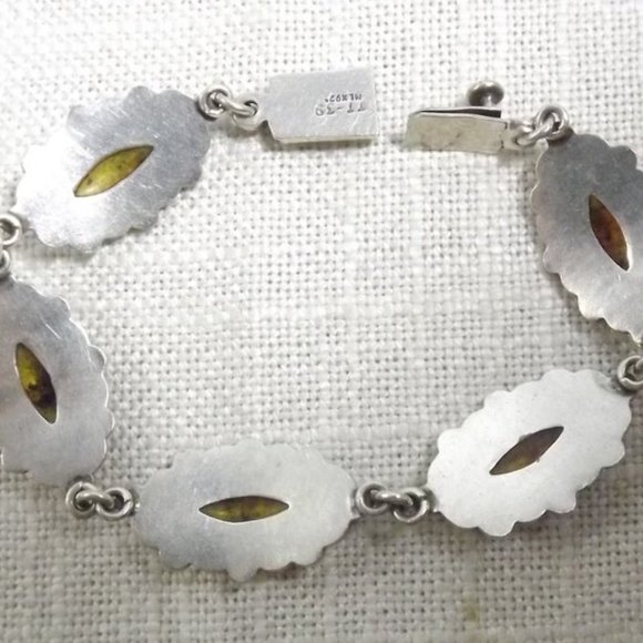 Vintage Amber Bracelet w/ Occlusions in 925 Silver - Picture 6 of 8